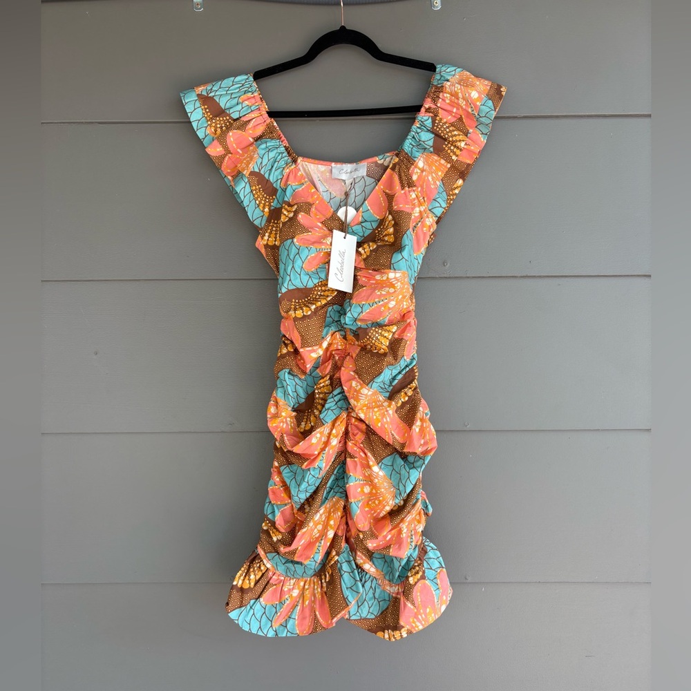 NWT Cleobella Tiana Ruched Mini Dress in Riviera Print - Picture 3 of 14